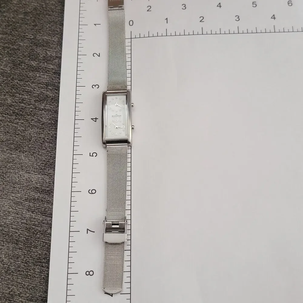 Vintage Skagen 20SSSMP Womens Watch Silver Case White Dial Mesh Bracelet Quartz
